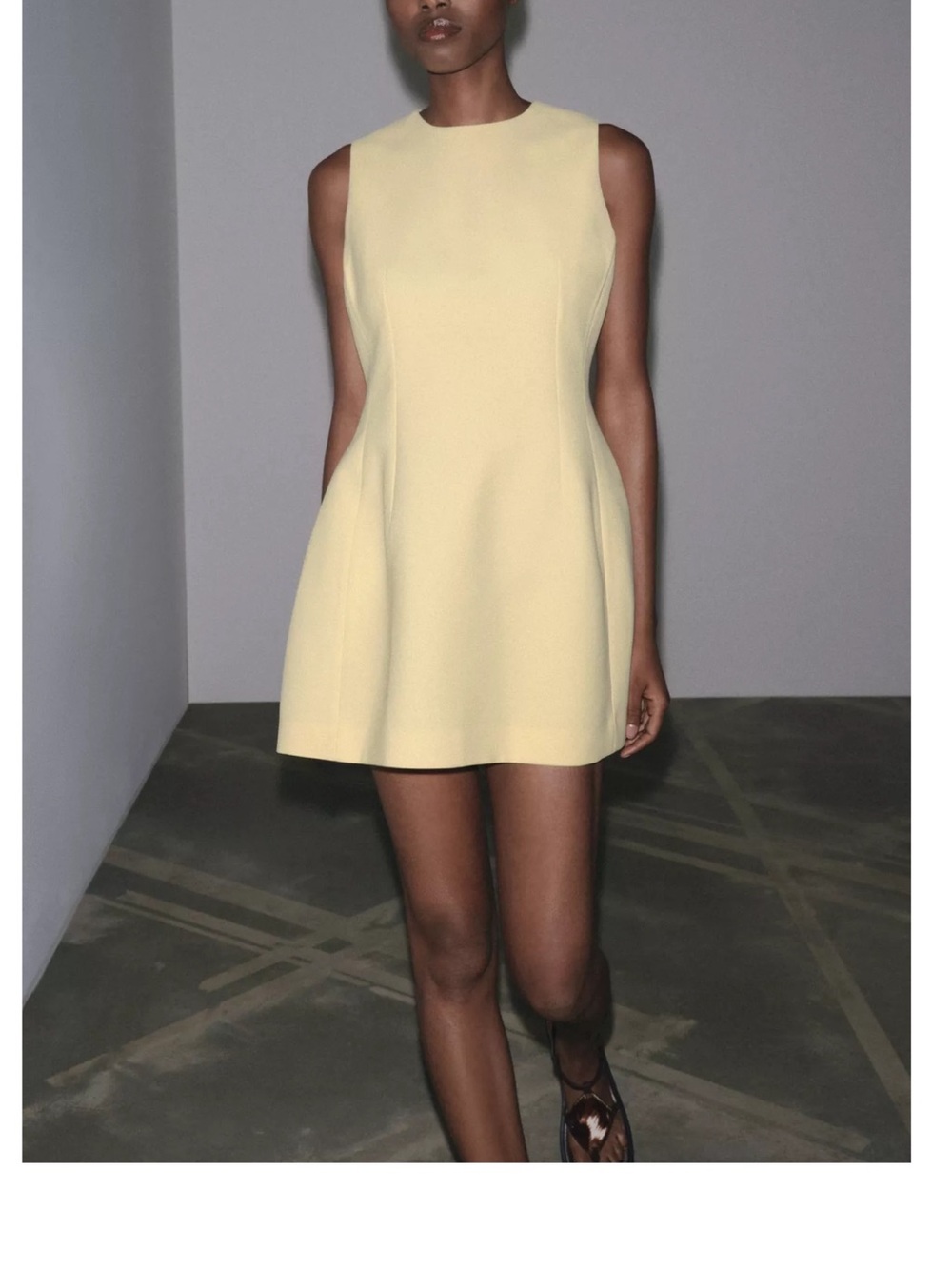 Zara Pale Yellow Sleeveless A-Line Mini Dress